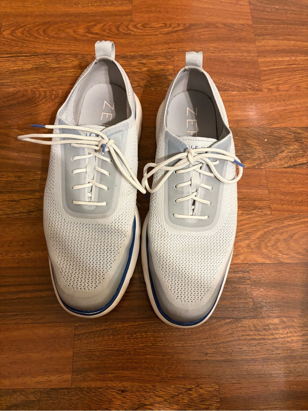 Cole Haan Men's White and Blue Knit Lace-Up Sneakers